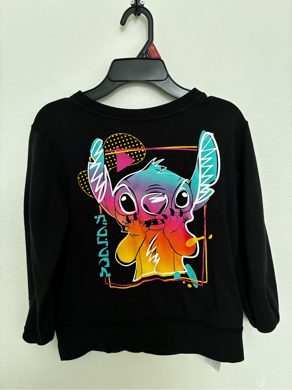 Disney Black Sweatshirt with Neon Multicolor Stitch Graphic
